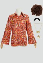 Vintage 1970s Men's Floral Shirt with Wig and Beard Long Sleeve Casual Button Down Flower Shirt Vintage 1970s Men's Floral Shirt with Wig and Beard Long Sleeve Casual Button Down Flower Shirt