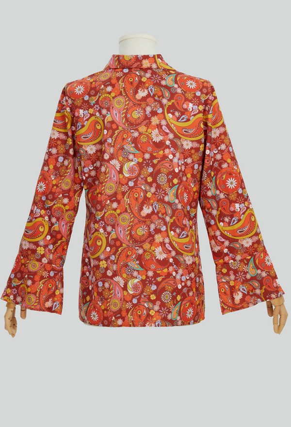 Vintage 1970s Men's Floral Shirt with Wig and Beard Long Sleeve Casual Button Down Flower Shirt