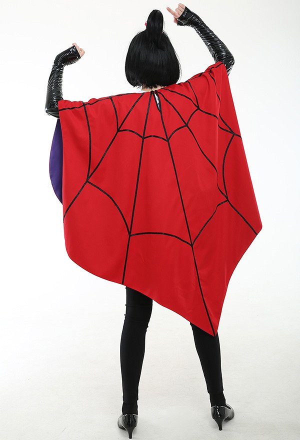 Lydia Deetz Animated Cosplay Costume Red Spider-web Cloak with Gloves