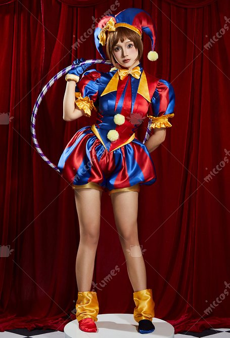 Disfraz de Cosplay de Chica Payaso de TADC con Mono Azul y Rojo con Sombrero con Guantes y Calcetines