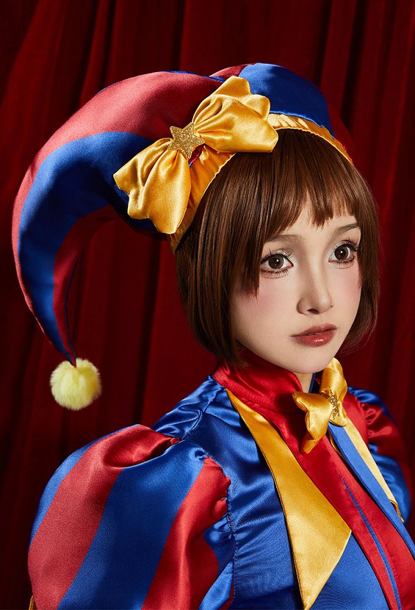 Disfraz de Cosplay de Chica Payaso de TADC con Mono Azul y Rojo con Sombrero con Guantes y Calcetines