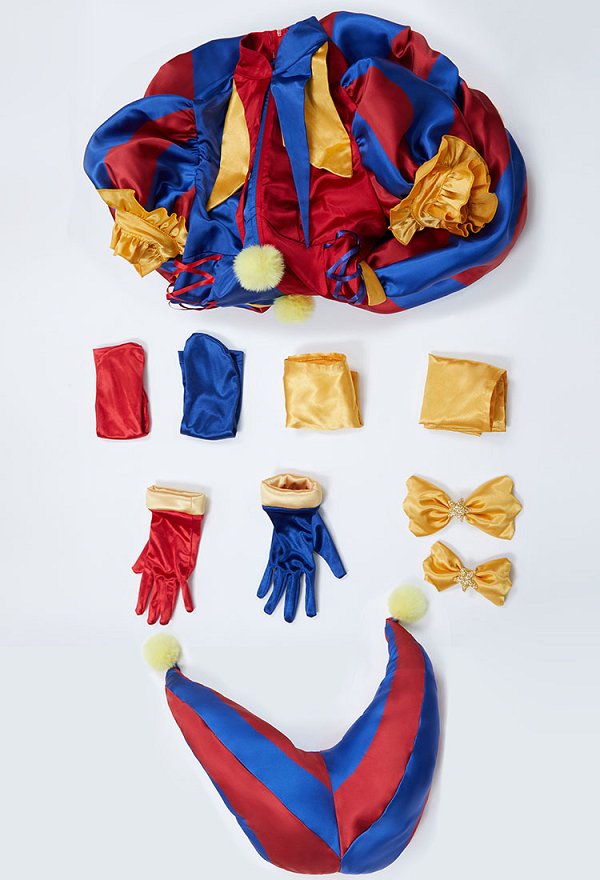 Disfraz de Cosplay de Chica Payaso de TADC con Mono Azul y Rojo con Sombrero con Guantes y Calcetines