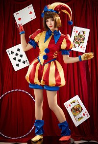 TADC Clown Girl Cosplay Costume Two-tone Bodysuit and Hat with Gloves and Socks