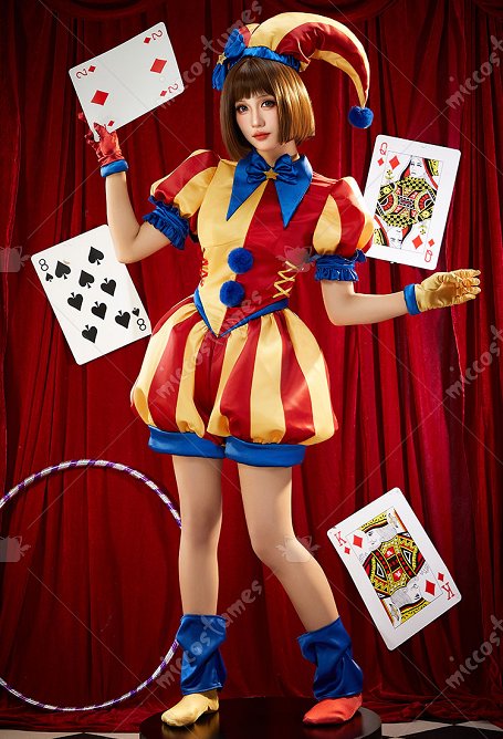 TADC Clown Girl Cosplay Costume Two-tone Bodysuit and Hat with Gloves and Socks