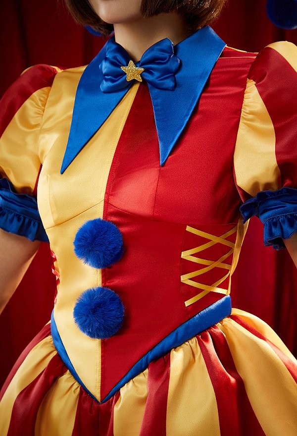 TADC Clown Girl Cosplay Costume Two-tone Bodysuit and Hat with Gloves and Socks