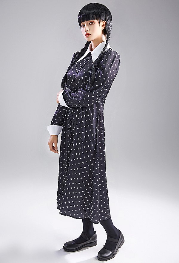 Wednesday Addams Cosplay Costume Largo Vestido con Medias Wednesday Addams Cosplay Costume Largo Vestido con Medias