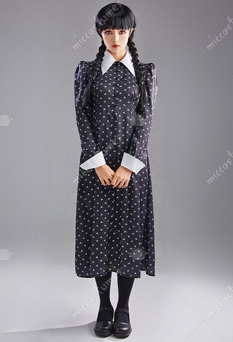 Wednesday Addams Costume de Cosplay Wednesday Robe Longue avec Chaussettes