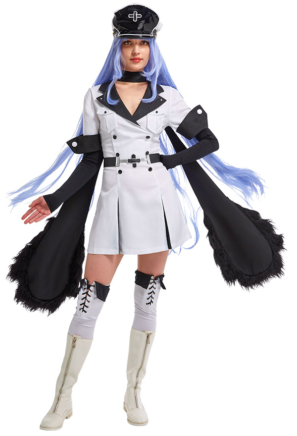 Akame ga Kill Esdeath Cosplay Costume Vestido de Uniforme con Cinturón, Sombrero y Medias