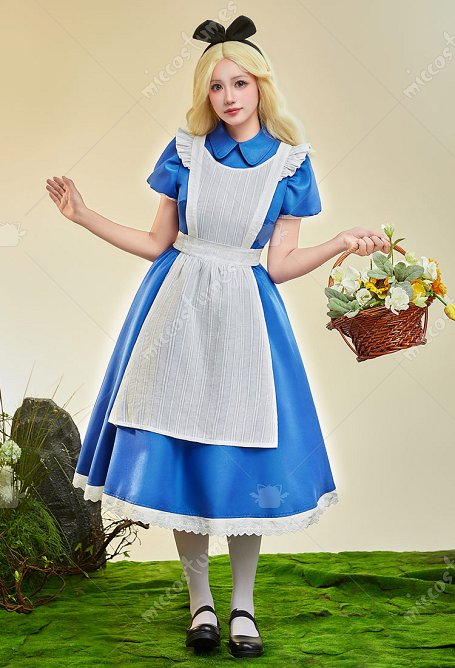 Animado Ver Alicia en el País de las Maravillas Vestido de Cosplay de Alicia con delantal y diadema
