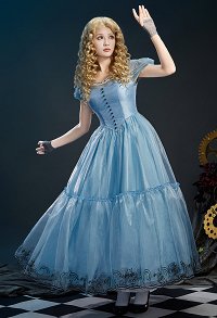 Movie Ver Alice in Wonderland Alice Cosplay Costume Dress with Gloves