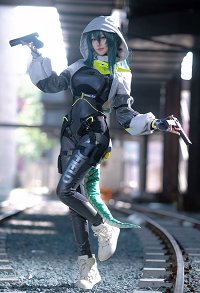 Endfield Fluorite Cosplay Costume Bodysuit and Hooded Bolero Top with Gloves and Tail