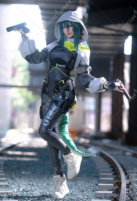 Endfield Fluorite Costume de Cosplay Combinaison et Haut Boléro à Capuche avec Gants et Queue