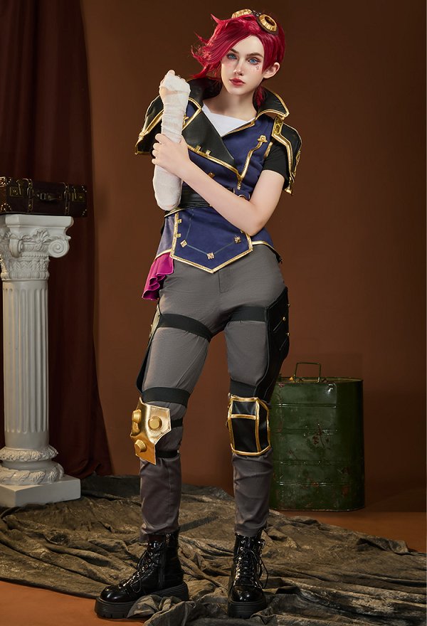 Premium Edition Alta Calidad Arcane LOL Vi Cosplay Disfraz Chaqueta y Pantalones con Cinturón