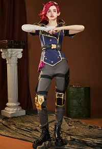 Premium Edition Hohe Qualität Arcane LOL Vi Cosplay Kostüm Jacke Hose mit Gürtel
