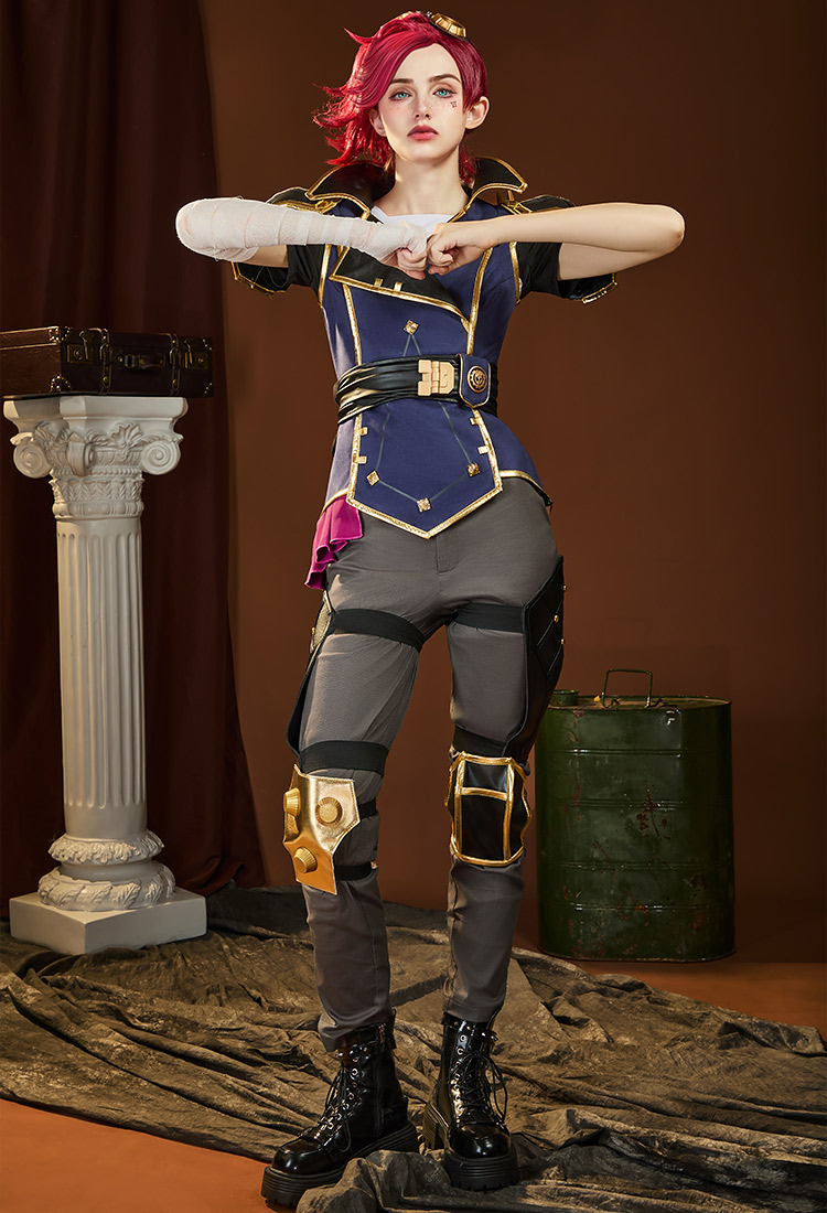 Premium Edition Alta Calidad Arcane LOL Vi Cosplay Disfraz Chaqueta y Pantalones con Cinturón