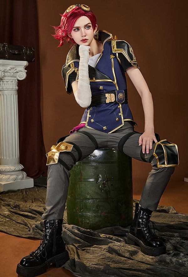Premium Edition Alta Calidad Arcane LOL Vi Cosplay Disfraz Chaqueta y Pantalones con Cinturón