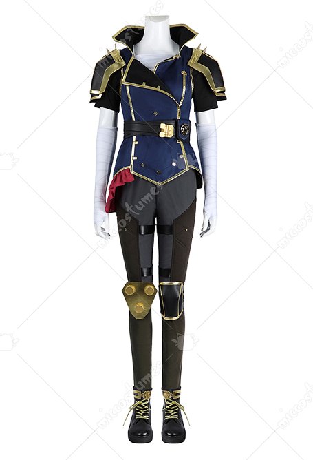 Arcane LOL Vi Cosplay Kostüm Jacke Hose mit Oberteil Gürtel Hut
