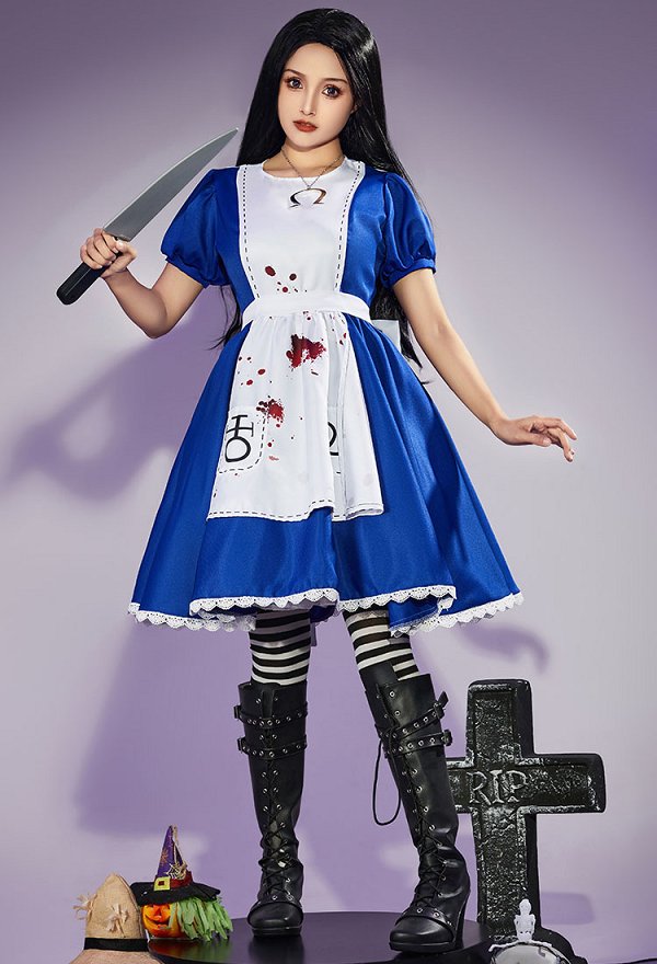 Alice: Madness Returns Costume de Cosplay Alice Ensemble de Robe de Femme de Chambre d'Halloween