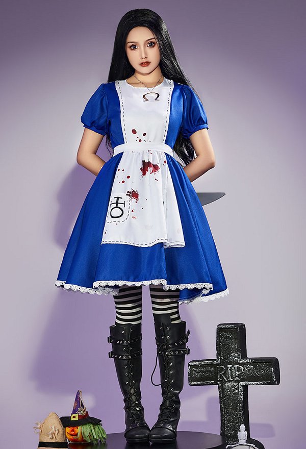 Alice: Madness Returns Costume de Cosplay Alice Ensemble de Robe de Femme de Chambre d'Halloween