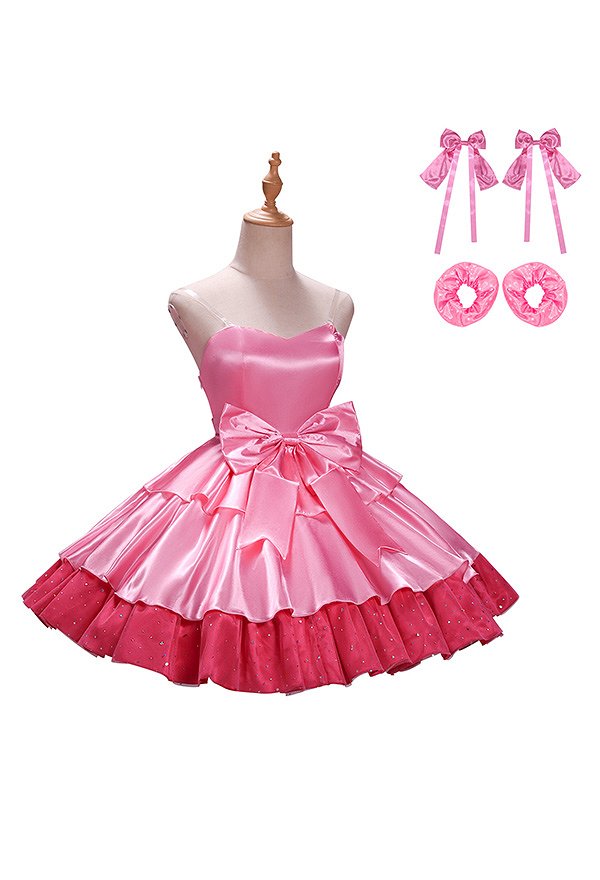 Alien Stage Mizi Cosplay Costume Strapless Dress with Headpiece Bow and Ruffled Ankle Cuffs