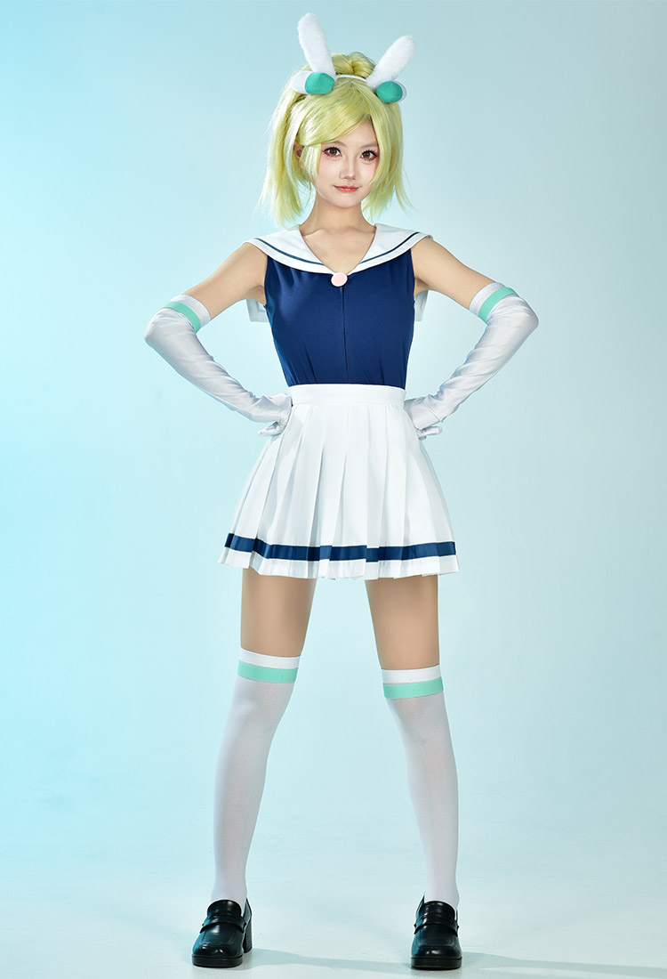Hora de Aventuras: Fionna and Cake Fionna Campbell Cosplay Costume Sailor Style Top and Skirt with Gloves Stockings