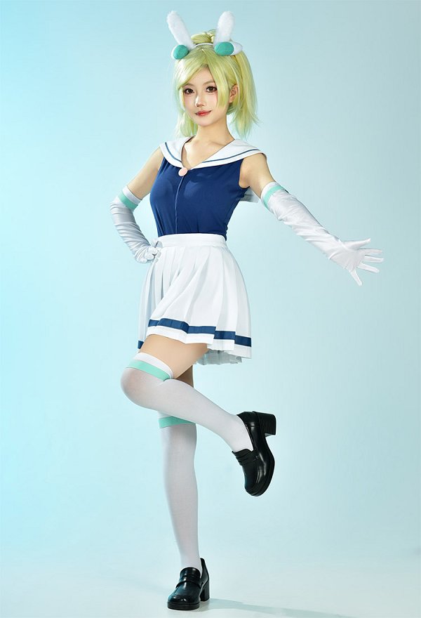 Adventure Time: Fionna and Cake Fionna Campbell Cosplay Costume Top sans Manches et Jupe de Style de Marin avec Gants et Bas de Cuisse Adventure Time: Fionna and Cake Fionna Campbell Cosplay Costume Top sans Manches et Jupe de Style de Marin avec Gants et Bas de Cuisse