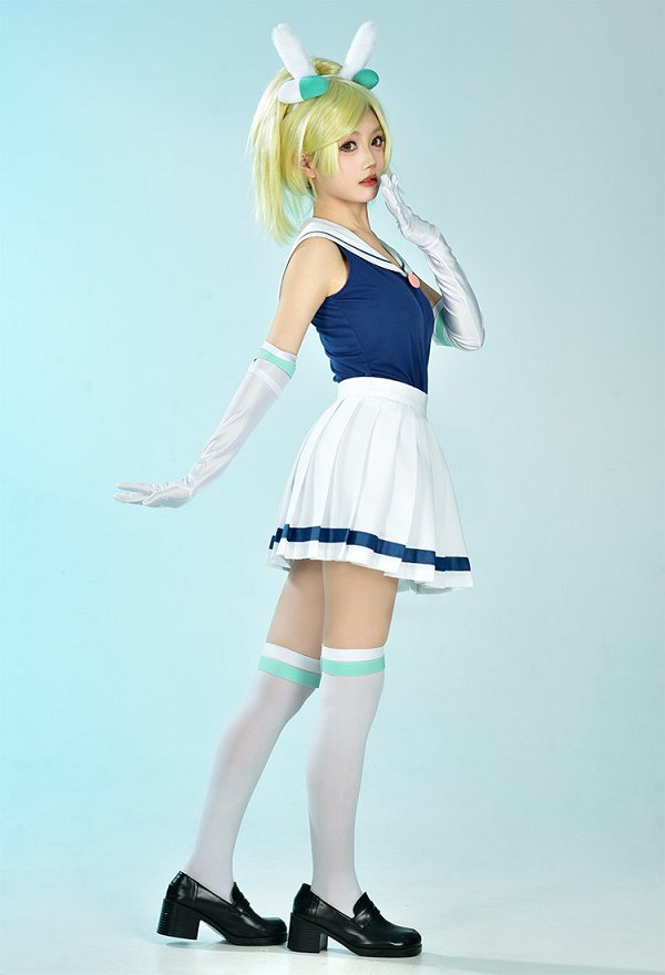Adventure Time: Fionna and Cake Fionna Campbell Cosplay Costume Top sans Manches et Jupe de Style de Marin avec Gants et Bas de Cuisse Adventure Time: Fionna and Cake Fionna Campbell Cosplay Costume Top sans Manches et Jupe de Style de Marin avec Gants et Bas de Cuisse