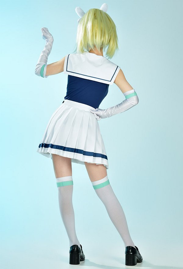 Adventure Time: Fionna and Cake Fionna Campbell Cosplay Costume Top sans Manches et Jupe de Style de Marin avec Gants et Bas de Cuisse Adventure Time: Fionna and Cake Fionna Campbell Cosplay Costume Top sans Manches et Jupe de Style de Marin avec Gants et Bas de Cuisse