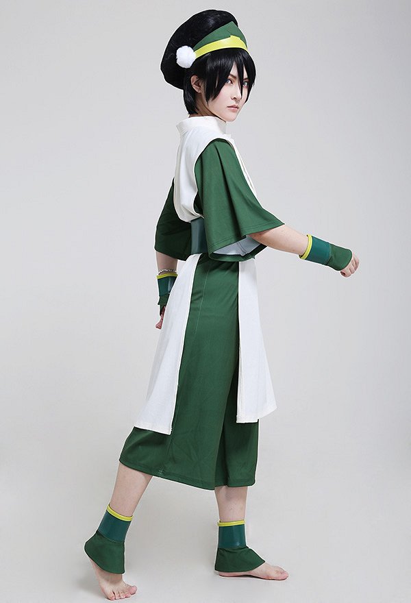 Avatar Airbender Toph Beifong Adult Green Kungfu Suit Cosplay Costume with Hairband