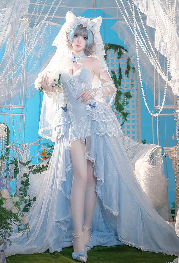 Azur Lane HMS Cheshire White Seaside Melody Skin Cosplay Kostüm Neckholderkleid mit Schleier und Schleppe Azur Lane HMS Cheshire White Seaside Melody Skin Cosplay Kostüm Neckholderkleid mit Schleier und Schleppe