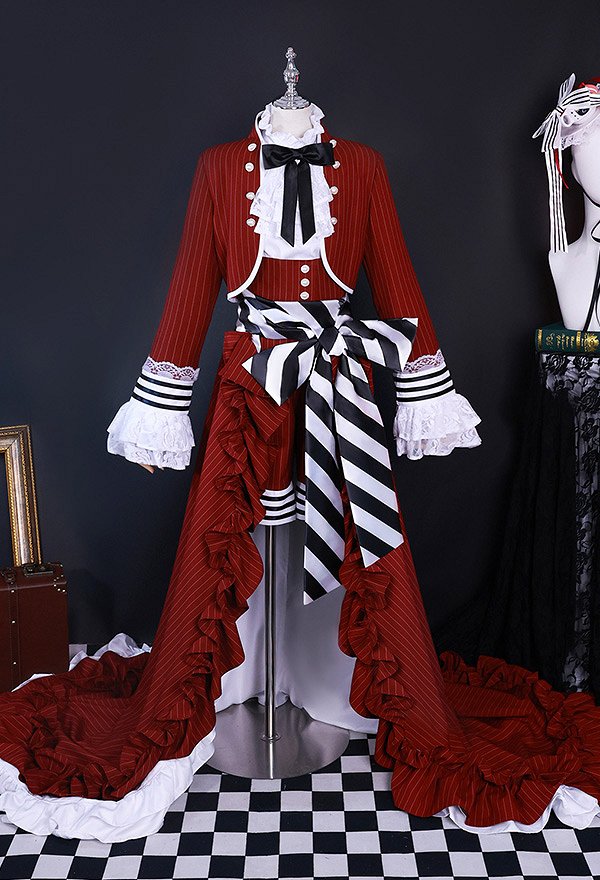 Kuroshitsuji Disfraz de Cosplay Vestido Largo Rojo y Chaqueta con una Camisa y un Short