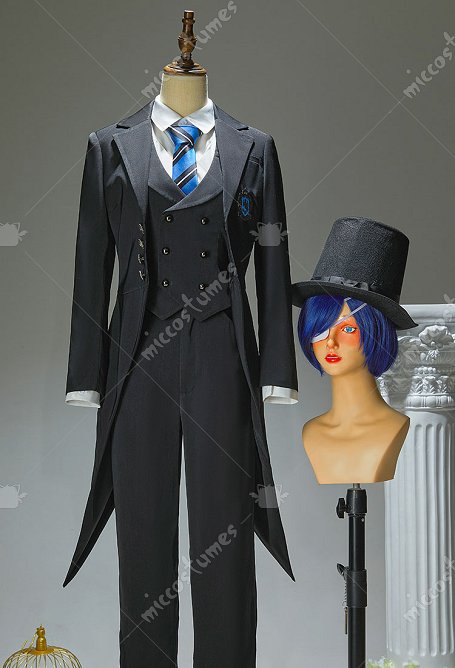 Kuroshitsuji Disfraz de Cosplay Uniforme Escolar Camisa Chaleco y Pantalón con Chaqueta y Sombrero