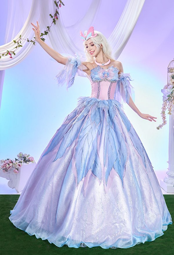 Swan Lake Odette Gown Cosplay  Kostüm Prinzessin Kleid mit Ärmeln und Halskette