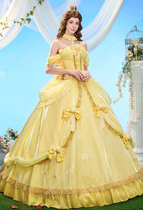 Beauty and the Beast Princesa Belle Cosplay Vestido con gargantilla y lazo
