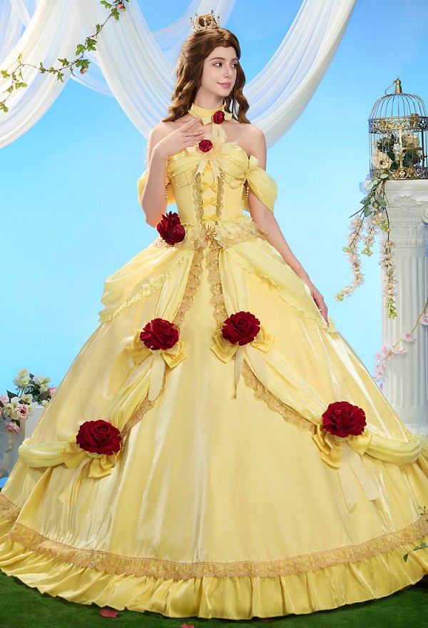Beauty and the Beast Princesa Belle Cosplay Vestido con gargantilla y lazo