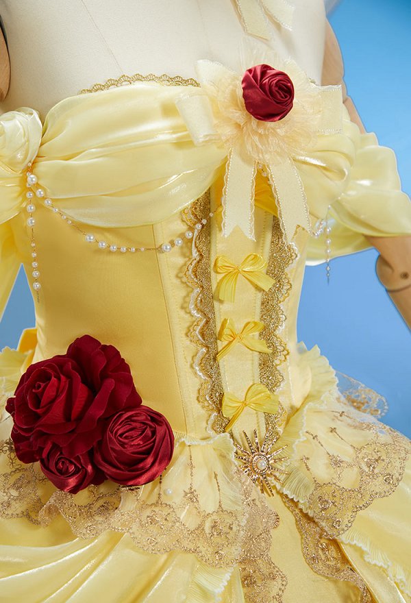 Beauty and the Beast Princesa Belle Cosplay Vestido con gargantilla y lazo