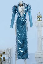 Disfraz de cosplay de Baldur's Gate vestido largo azul con collar de armadura de hombro Disfraz de cosplay de Baldur's Gate vestido largo azul con collar de armadura de hombro