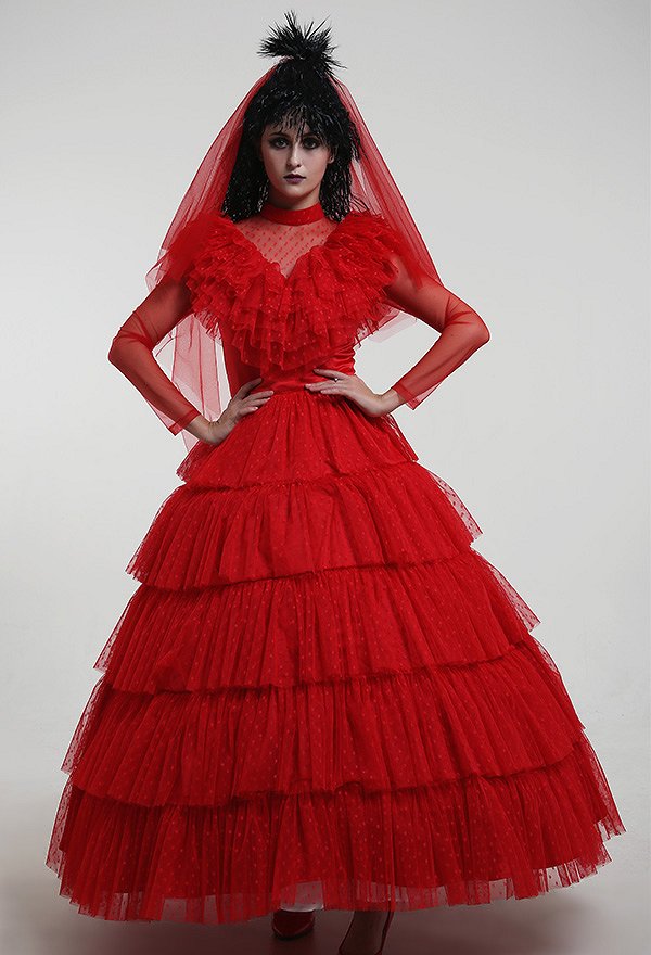 Beetlejuice Lydia Deetz Halloween Vestido de novia gótico rojo