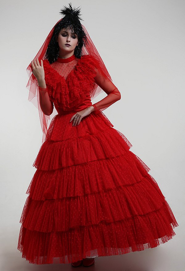 Beetlejuice Lydia Deetz Halloween Vestido de novia gótico rojo
