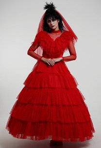 Beetlejuice Lydia Deetz Halloween Vestido de novia gótico rojo