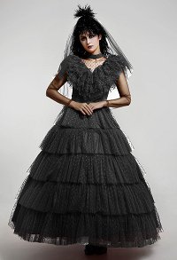Gothic Black Wedding Style Dress Cosplay Costume for Halloween with Veil