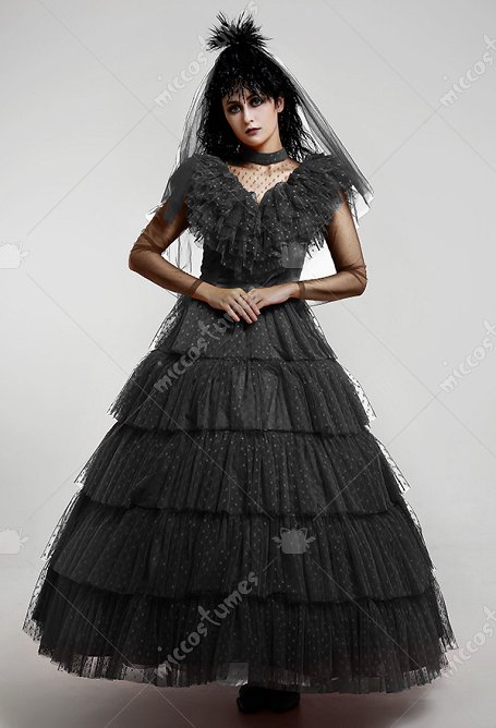 Gothic Schwarz Hochzeitskleid Cosplay Kleid