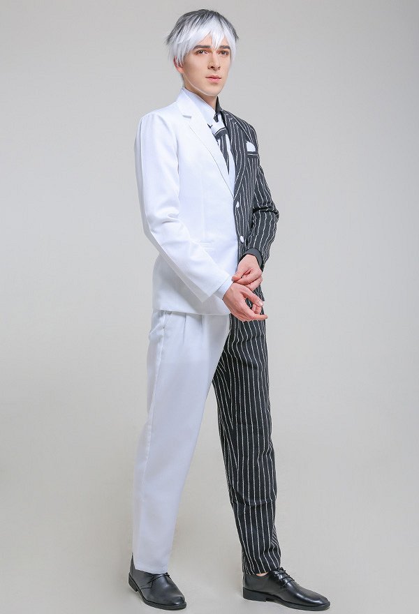 Miccostumes Supervillain Cosplay Suit Costume with Tie and Fake Collar Inspired by Two-Face Make to Order