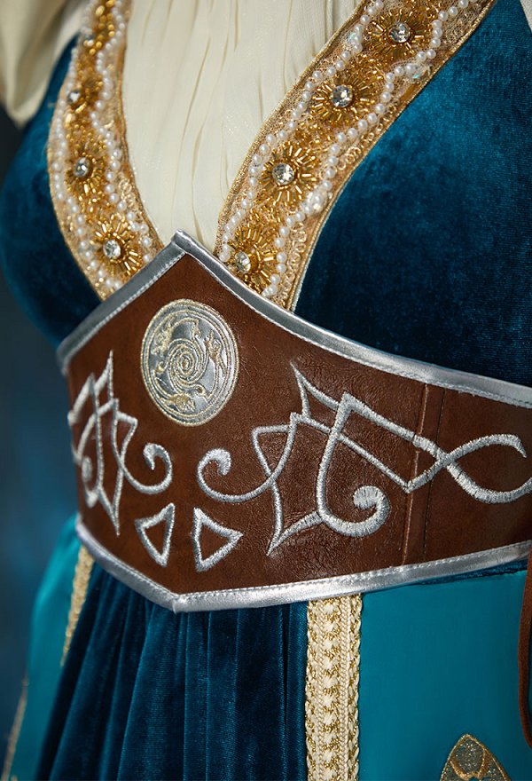 Miccostumes x Sunset Dragon Brave Cosplay Vestido medieval de Mérida con cinturón y corona