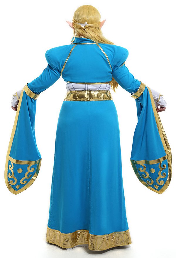 Plus Size Exclusive The Legend of Zelda Breath of the Wild Princess Zelda Blue Long Dress Gown Curvy Cosplay Costume with Gloves and Headdress