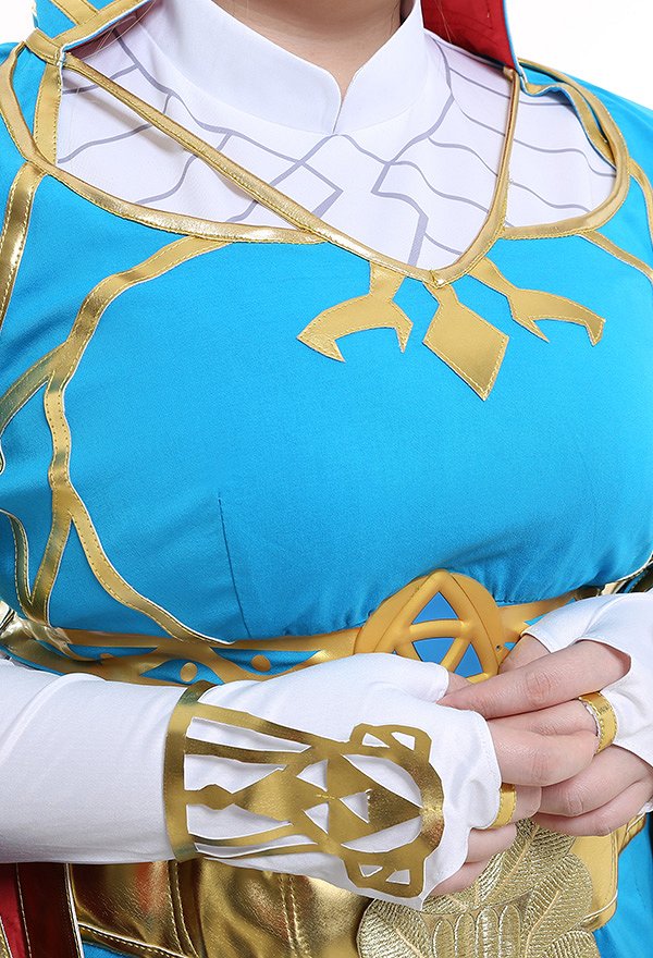 Plus Size Exclusive The Legend of Zelda Breath of the Wild Princess Zelda Blue Long Dress Gown Curvy Cosplay Costume with Gloves and Headdress