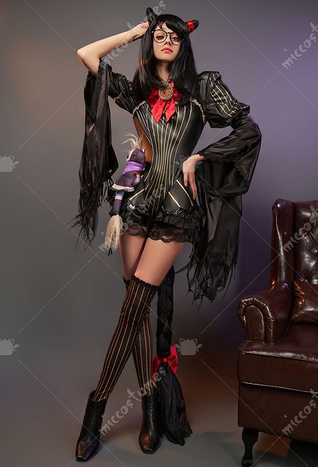 Bayonetta 3 Bayonetta Cereza Cosplay Costume Cat Outfits Striped Bodysuit and Thigh Socks with Tail