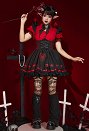 Halloween Women Vampire Girl Spider Costume Dark Gothic Spider Web Cross Pattern Suspender Skirt and Shirt Set Outfit with Tights Leg Covers