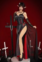 Halloween Gothic Vampir High Cut Kleid Schwarz Rot Slinge Kleid mit Halskette Spinne Zubehör Halloween Gothic Vampir High Cut Kleid Schwarz Rot Slinge Kleid mit Halskette Spinne Zubehör