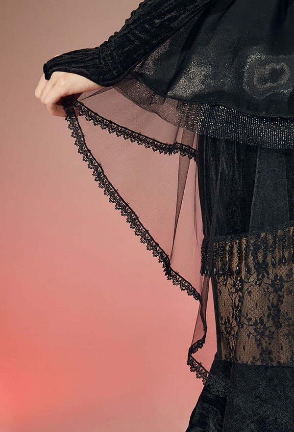 Halloween Sexy Vampire Costume Outfit Gothic Vampire Lace Dress with Corset Belt Necklace Gloves